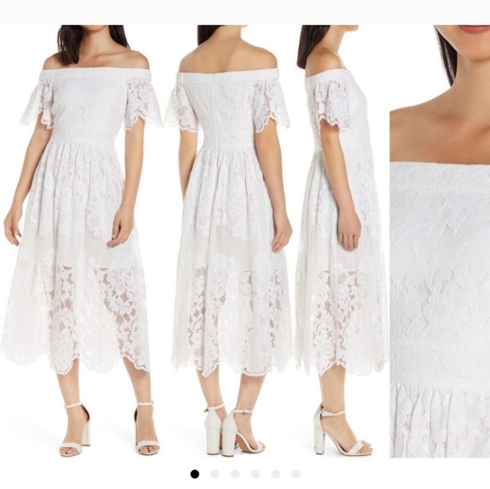 NWT VINCE CAMUTO White Lace Off the Shoulder Dress SIZE 10